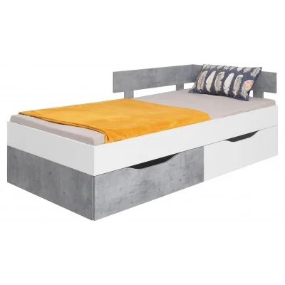 Łóżko młodzieżowe 90x200 z pojemnikiem SIGMA SI15 Biały Lux + Beton