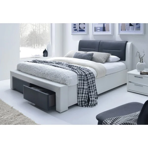 Łóżko tapicerowane z szufladami CASSANDRA S 160x200 biało-czarne
